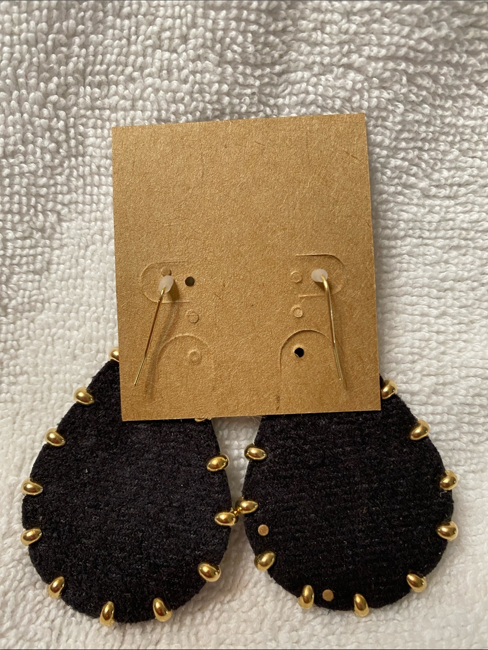 Plunder Black Teardrop Earrings with Gold Accents - Picture 2 of 2
